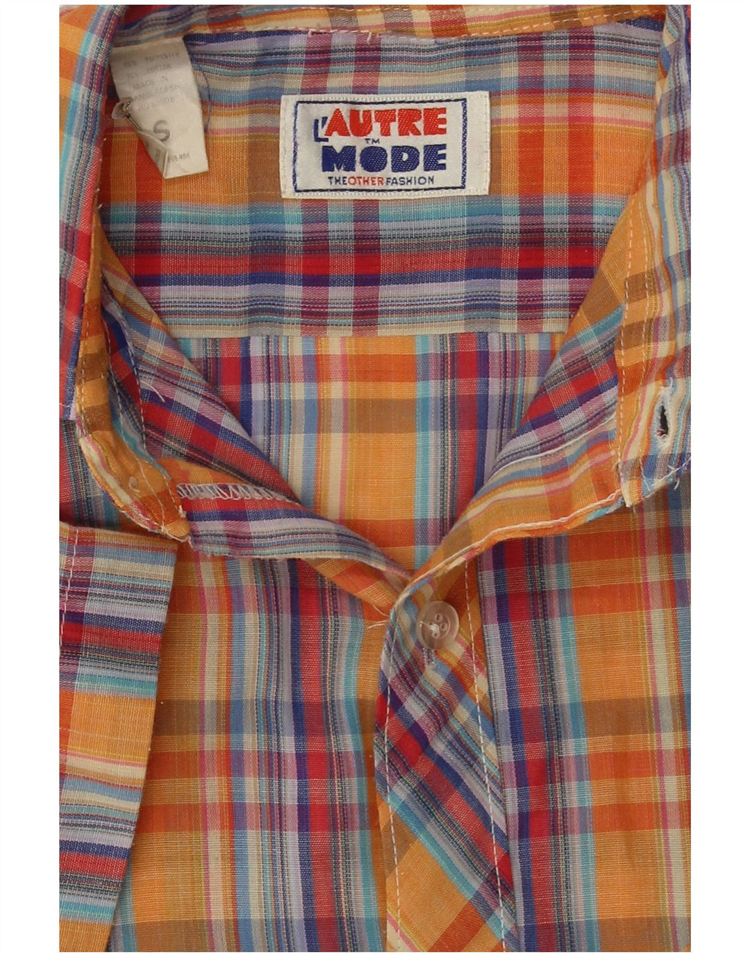 Vintage Herren Kurzarmhemd, klein, orange kariert, Polyester