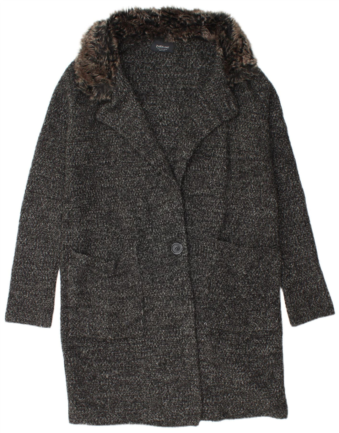Zara Damen Übergroßer Strickmantel UK 10 Small Schwarz geflecktes Acryl
