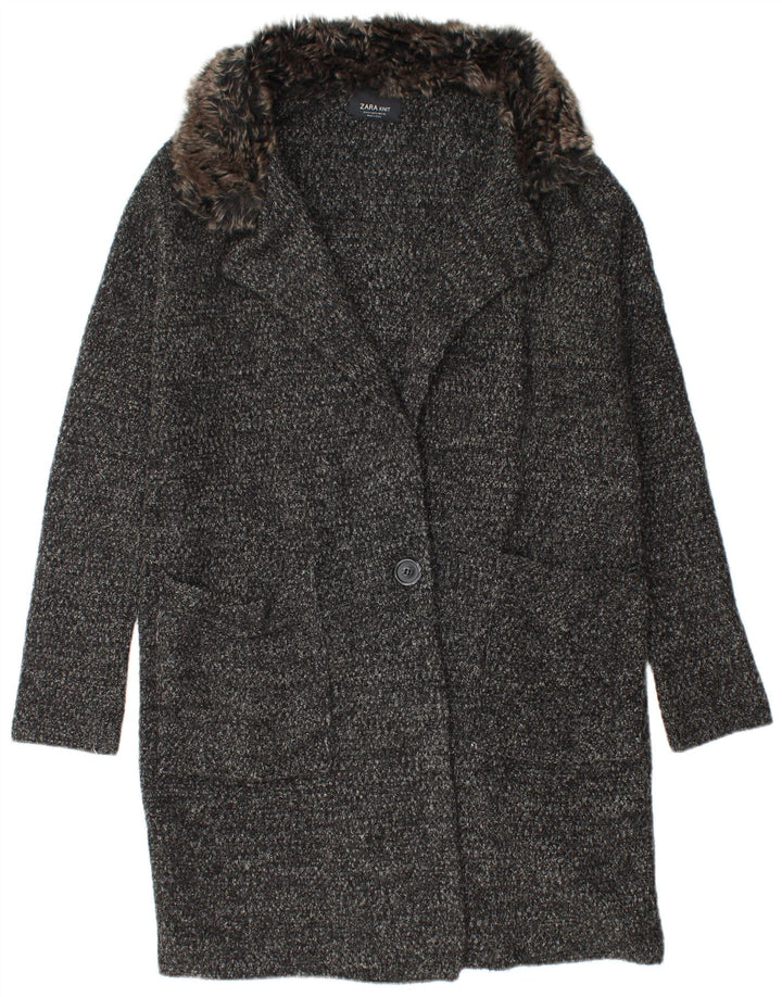Zara Damen Übergroßer Strickmantel UK 10 Small Schwarz geflecktes Acryl