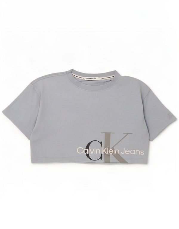Calvin Klein Jeans Damen Crop Graphic T-Shirt Top UK 10 Small Grau