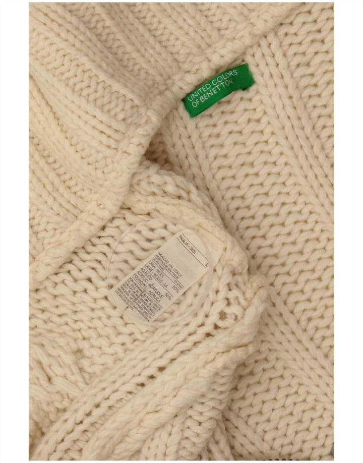 Benetton Damen-Cardigan-Pullover UK 14 Große cremefarbene Wolle