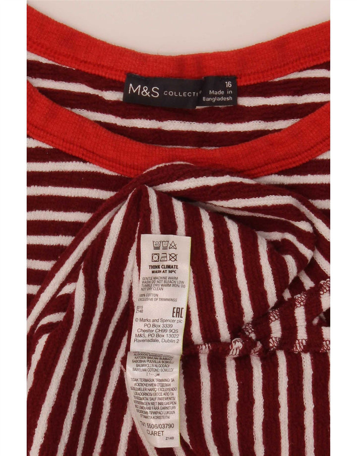 Marks & Spencer Damen Top Langarm UK 16 Große rot gestreifte Baumwolle