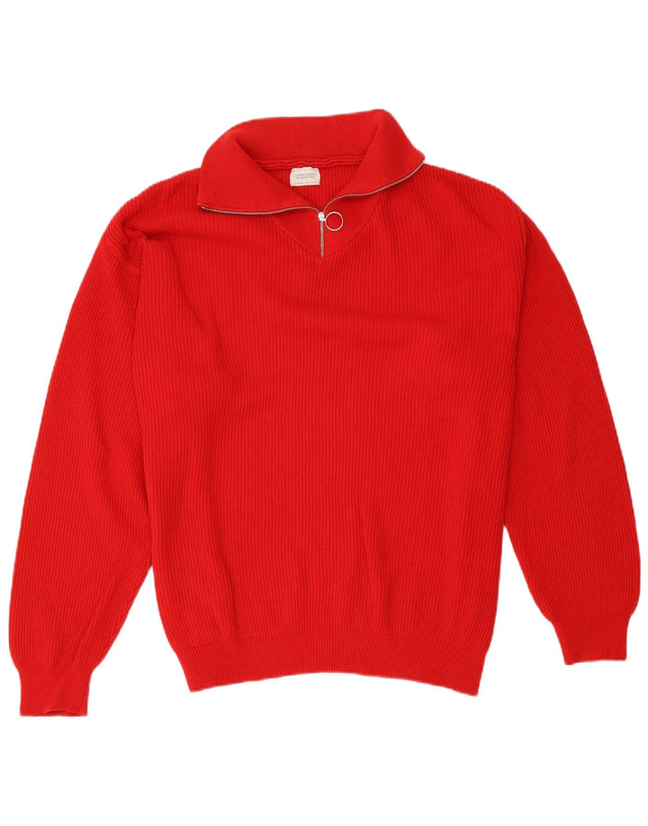 Benetton Herren-Pullover mit Reißverschluss am Hals, große rote Baumwolle