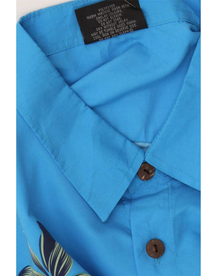 Lowes Herren-Kurzarmhemd 2XL, blau geblümt, Polyester, hawaiianisch
