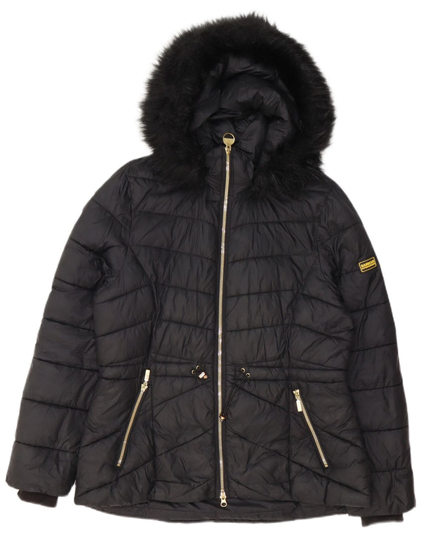 Barbour Wattierte Damenjacke mit Kapuze, UK 14, Größe L, Schwarz, Polyester