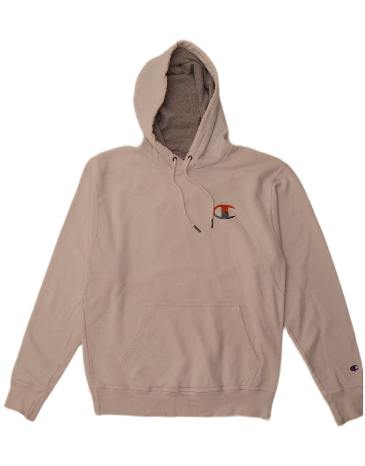 CHAMPION Mens Graphic Hoodie Jumper Medium Off White Cotton