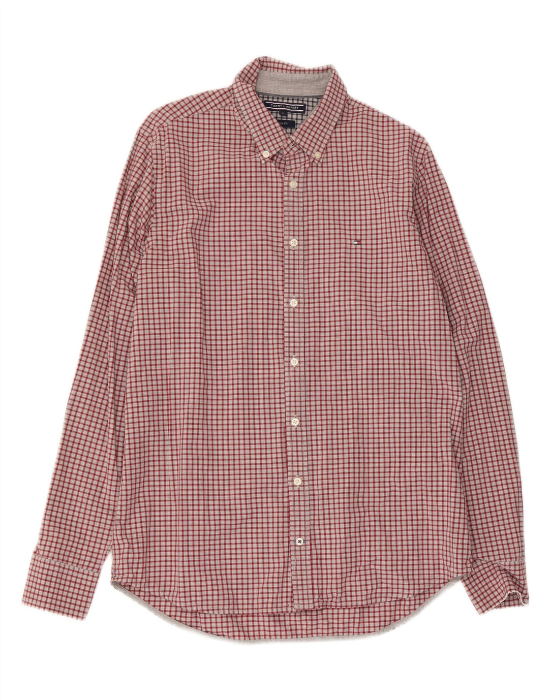 Tommy Hilfiger Herren-Slim-Fit-Hemd, großes rotes Gingham-Muster