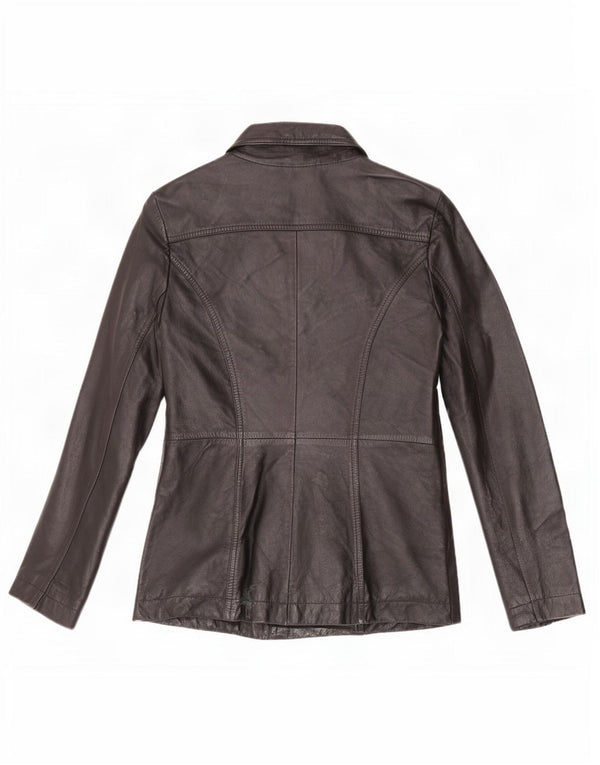 Vintage Damen 3-Knopf-Lederblazerjacke UK 12 Mittelschwarz