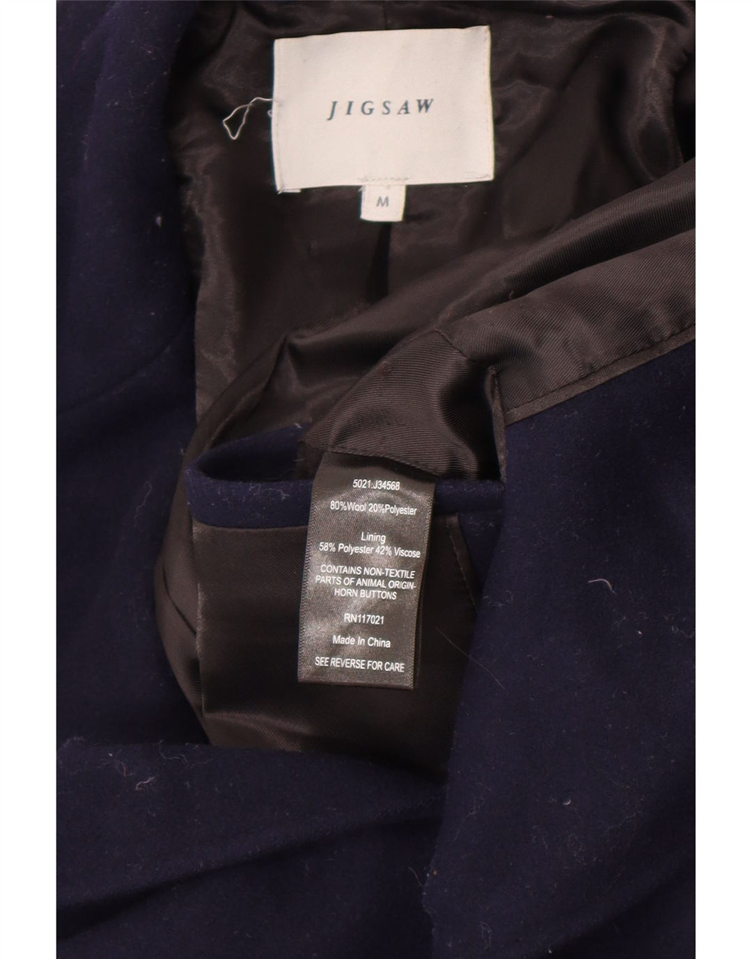 Jigsaw Herrenmantel UK 38 Mittelmarineblaue Wolle