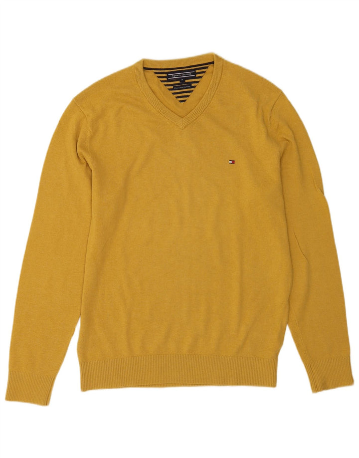 Tommy Hilfiger Herren-Pullover mit V-Ausschnitt aus mittelgelber Baumwolle