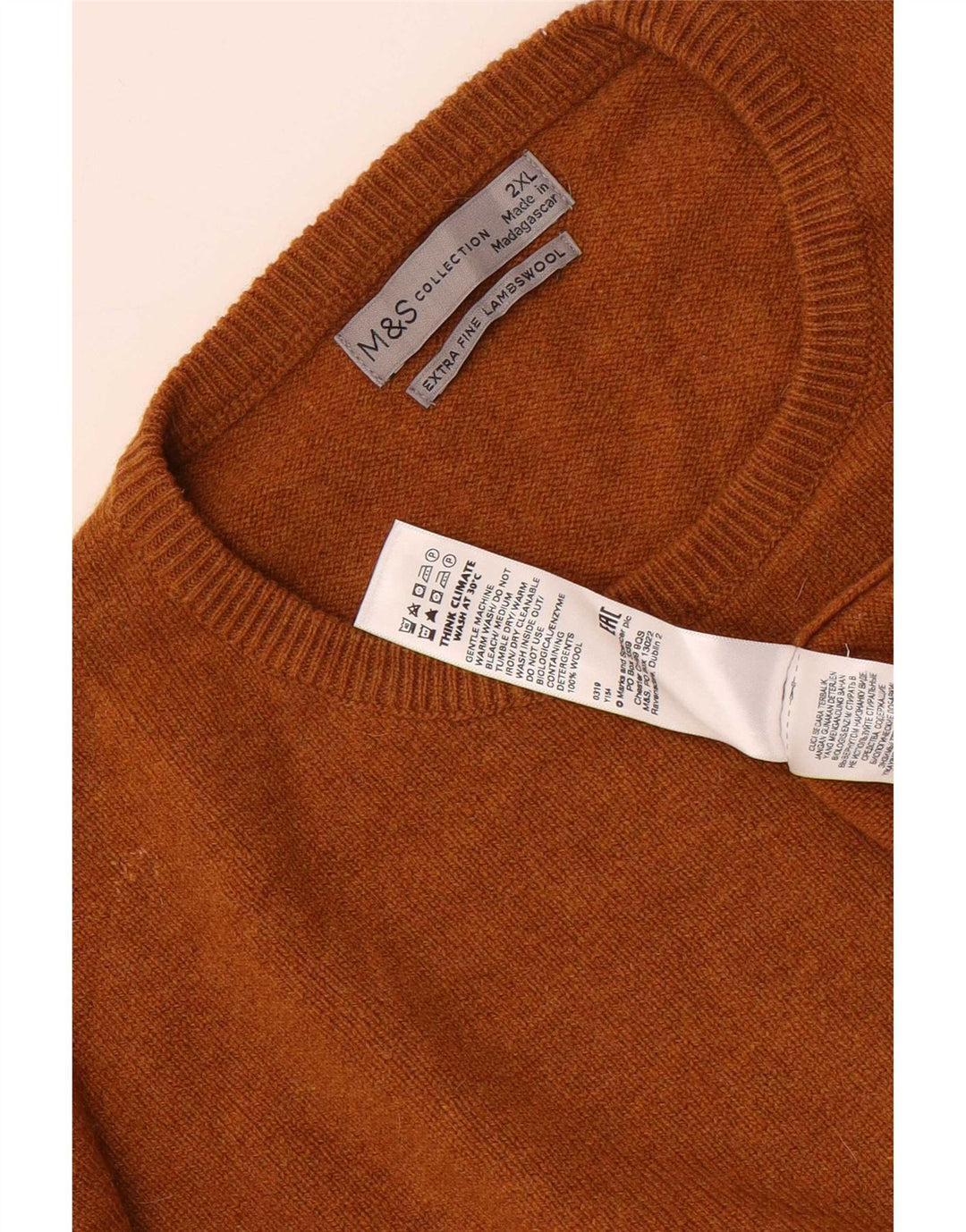 Marks & Spencer Herren-Pullover mit Rundhalsausschnitt, 2XL, braune Wolle