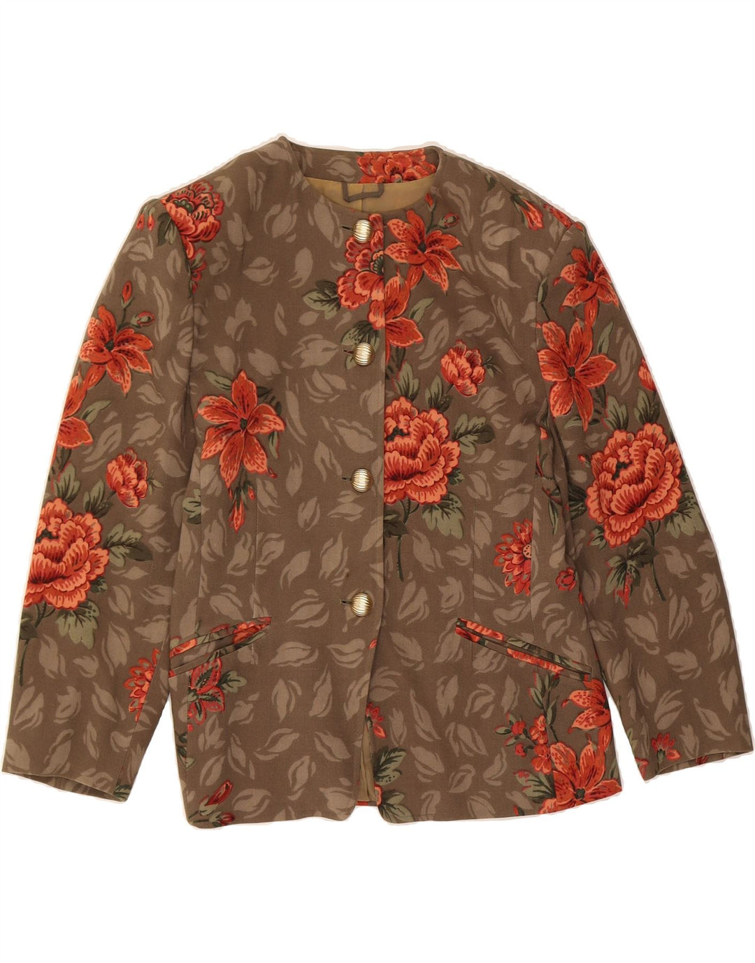 MARELLA Womens 4 Button Blazer Jacket UK 18 XL  Brown Floral Wool Vintage Marella and Second-Hand Marella from Messina Hembry 