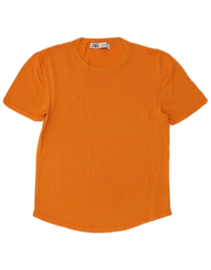 Zara Damen T-Shirt Top UK 12 Medium Orange