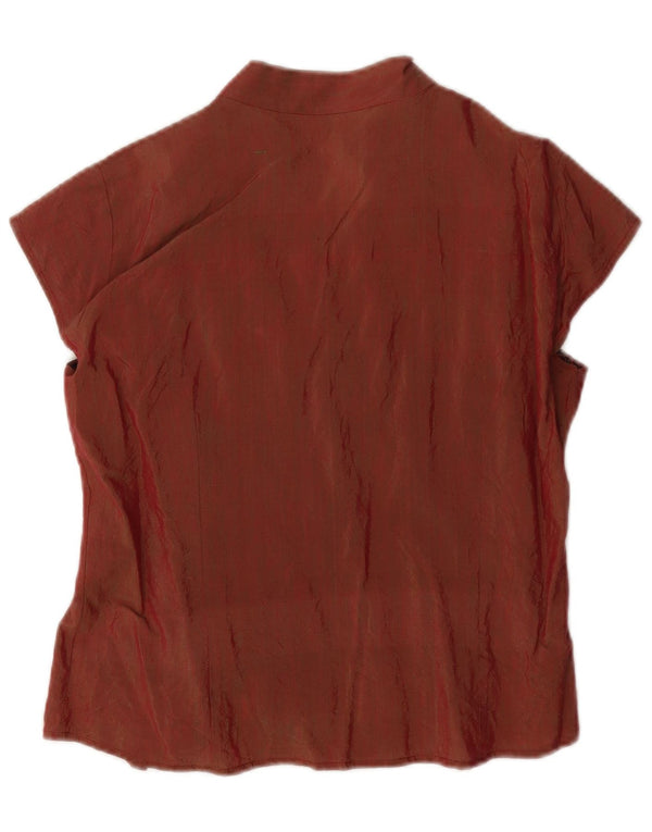 Vintage Damen Crop Kurzarm-Hemdbluse UK 12 Mittelbraun