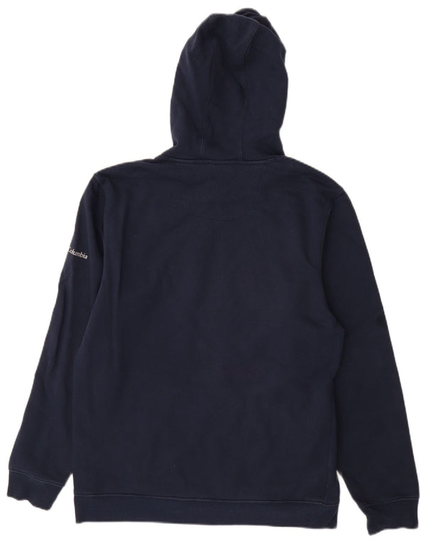 COLUMBIA Mens Graphic Hoodie Jumper Medium Navy Blue Cotton