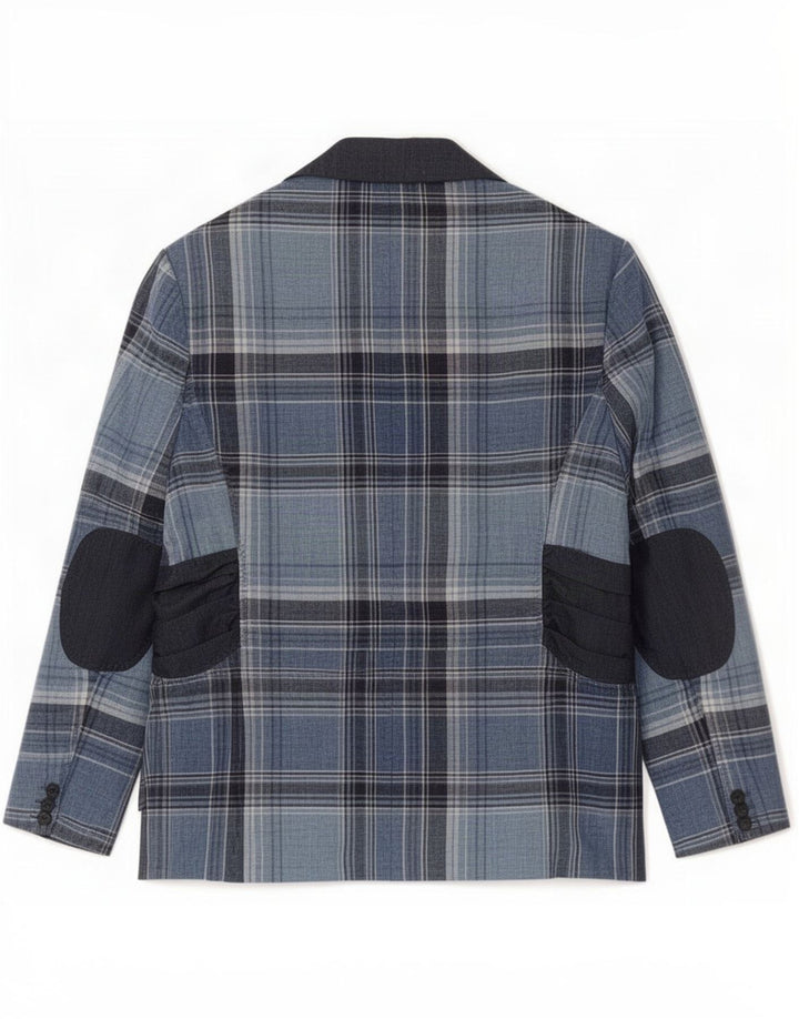 Aria Damen-Blazer mit 3 Knöpfen, UK 12, mittelblaues kariertes Leinen