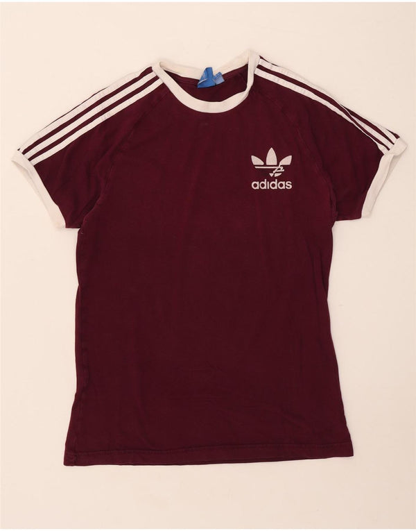 Adidas Damen T-Shirt Top UK 12 Medium Burgund Baumwolle