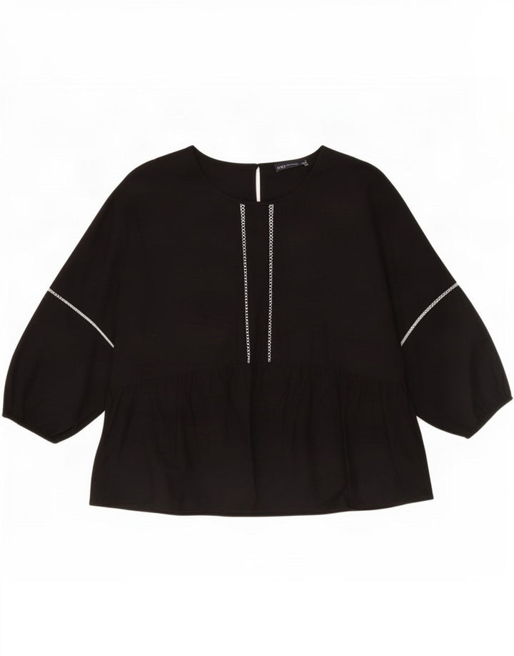 Marks & Spencer Damen Langarm-Blusenoberteil UK 12 Mittelschwarze Baumwolle