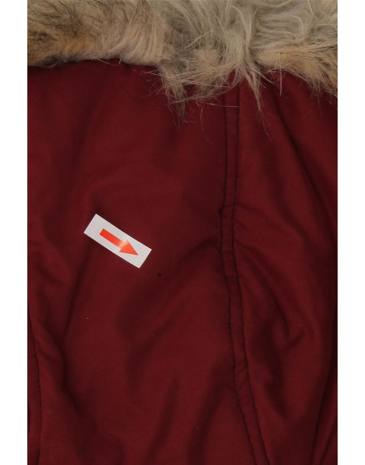 FAT FACE Wattierte Damen-Weste mit Kapuze, UK 12, mittleres Burgunderrot, Polyester