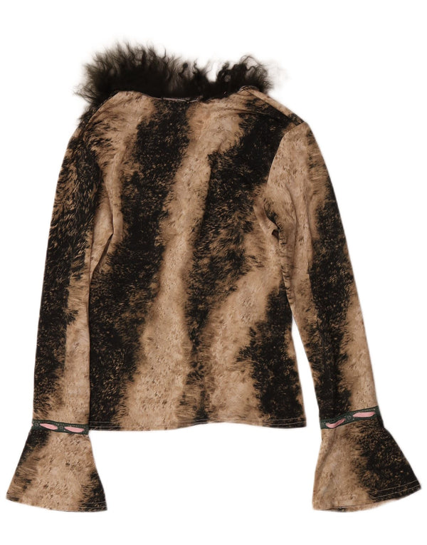 Avant Damen Top Langarm UK 6 XS Braunes Polyester mit Animal-Print