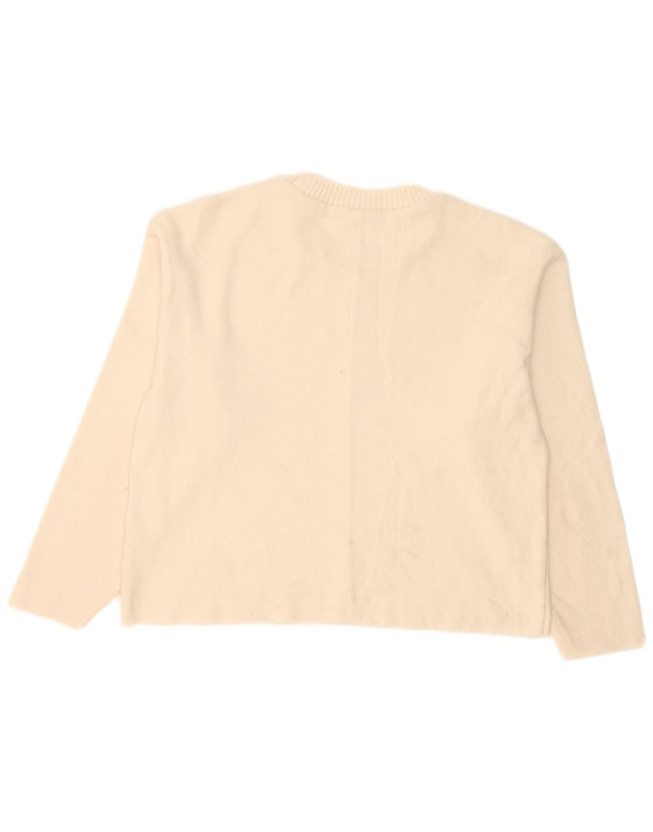 Zara Damen-Pullover, übergroß, Rundhalsausschnitt, Gr. 10, Größe S, gebrochenes Weiß
