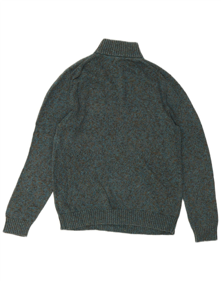 White Stuff Herren-Pullover mit Reißverschluss am Hals, mittelgrün gefleckte Baumwolle