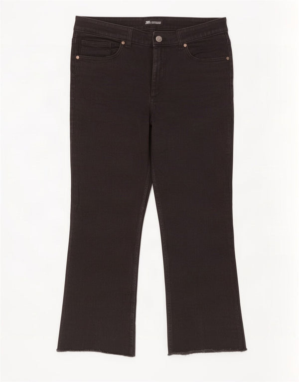 Zara Womens High Waist Crop Bootcut Jeans EU 44 Large W34 L26 Black