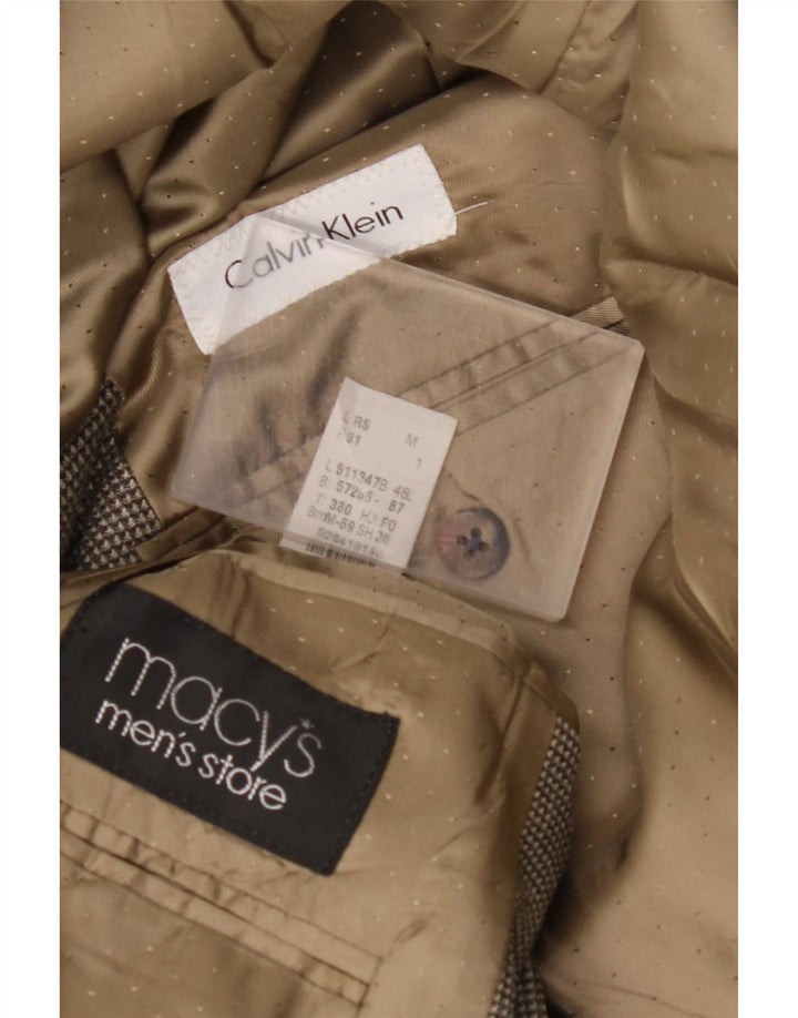 CALVIN KLEIN Herren 3-Knopf-Blazerjacke Größe 46 XL Grau karierte Seide