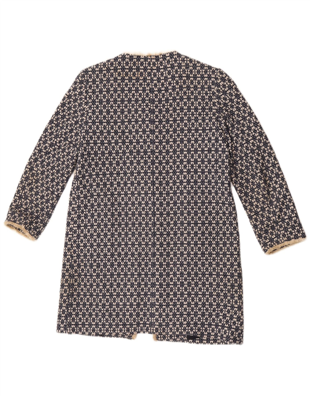 Offener Damenmantel von Zara UK 12 Mittelmarineblaue geometrische Baumwolle