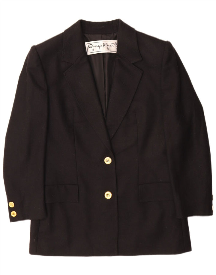 Giorgio Grati Damen 2-Knopf-Blazerjacke IT 44 Mittelschwarze Wolle