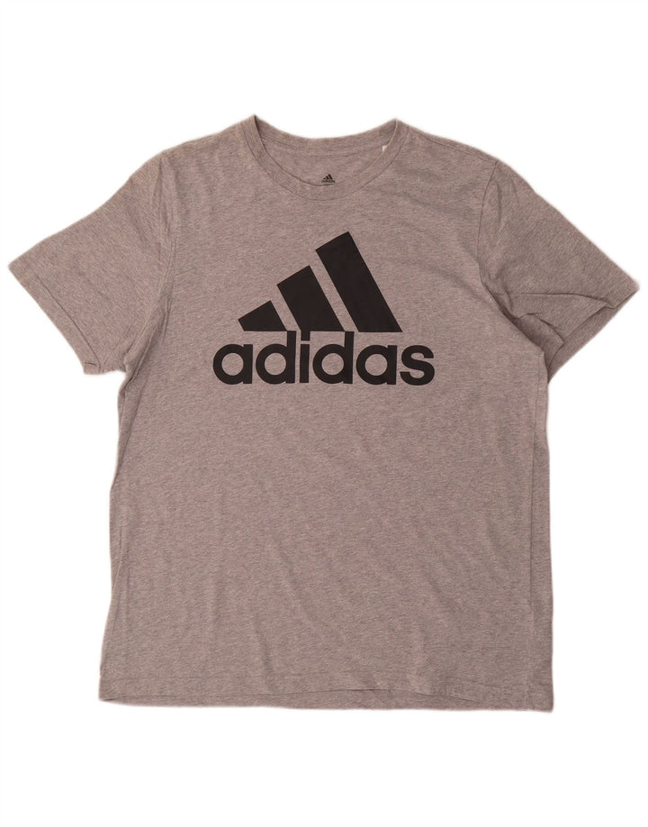 ADIDAS Herren Grafik T-Shirt Top Große graue Baumwolle
