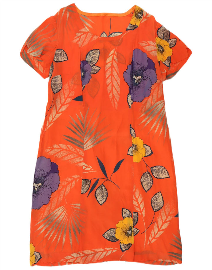 Vintage Damen Etuikleid UK 12 Medium Orange Floral