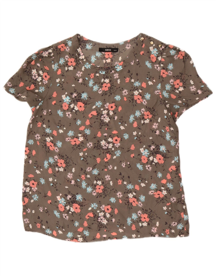 Oasis Damen-Blusenoberteil in Übergröße, UK 10, Größe S, Khaki, Blumenmuster, Polyester
