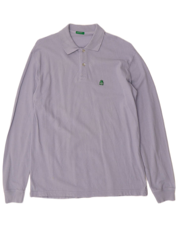 Benetton Langarm-Poloshirt für Jungen, 11–12 Jahre, XL, blaue Baumwolle