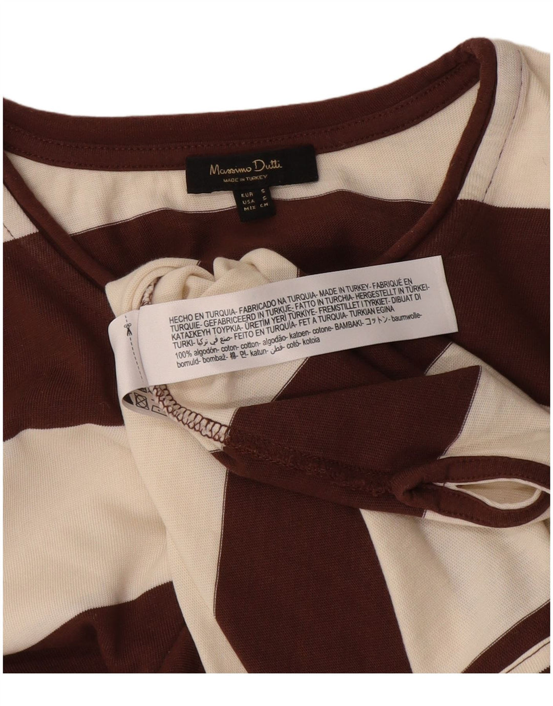 Massimo Dutti Herren-Top, langärmelig, klein, braun gestreift, Baumwolle