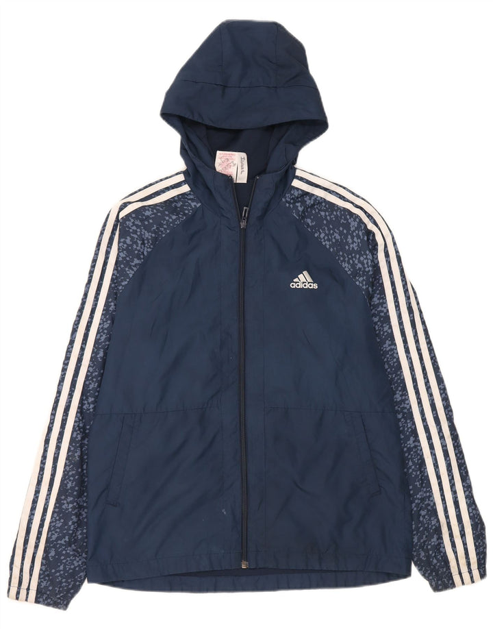 Adidas Jungen-Trainingsanzug mit Kapuze, Top-Jacke, 13–14 Jahre, marineblaues Polyester