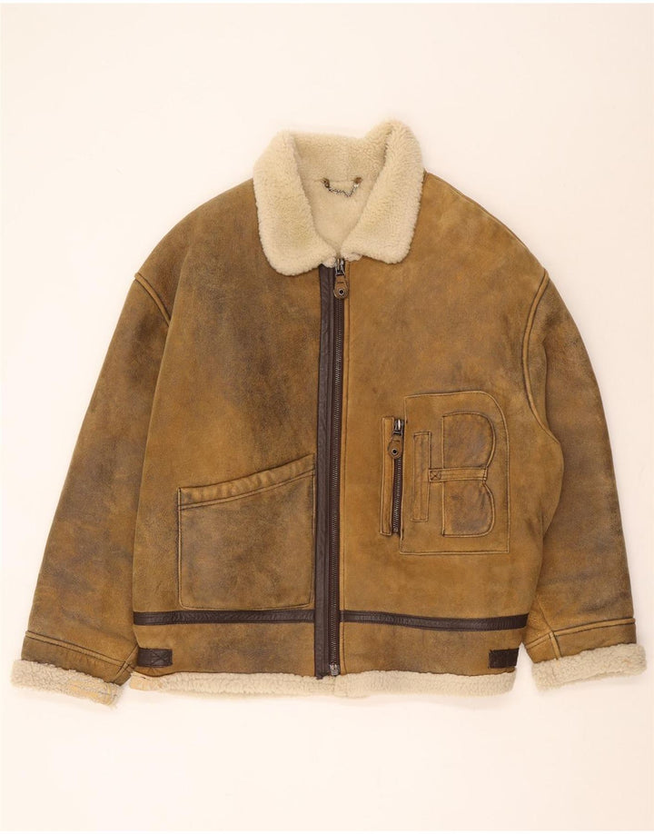 Vintage Herren Shearling Lederjacke UK 42 XL Braun