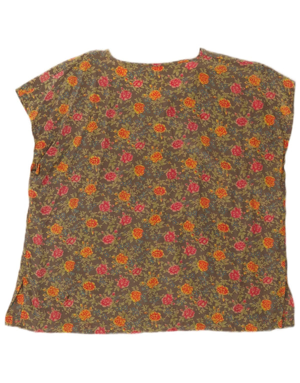 Vintage Damen Ärmelloses Blusentop UK 18 XL Khaki Floral