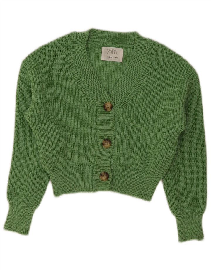 Zara Crop Cardigan für Mädchen, 9–10 Jahre, grünes Polyester