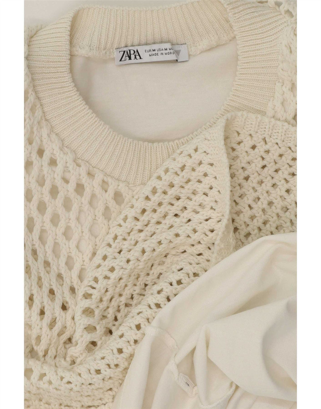 Zara Damen Häkelbluse Top UK 14 Mittelweiß
