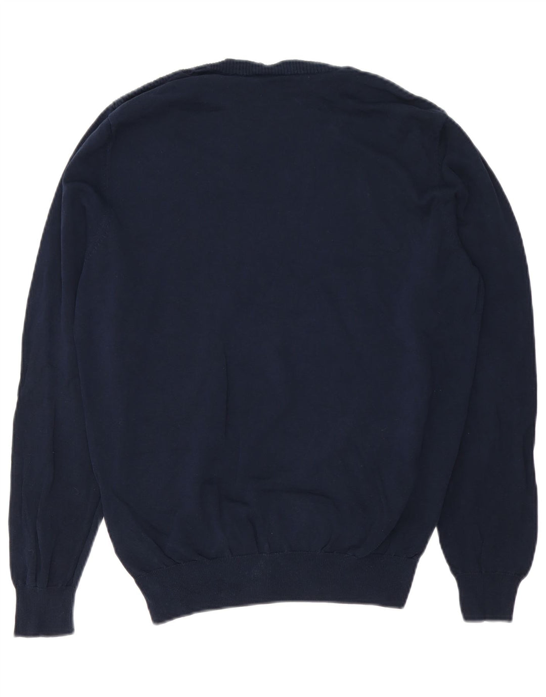 Massimo Dutti Herren-Pullover mit Rundhalsausschnitt, mittelmarineblaue Baumwolle