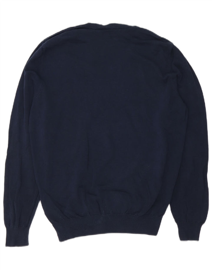Massimo Dutti Herren-Pullover mit Rundhalsausschnitt, mittelmarineblaue Baumwolle