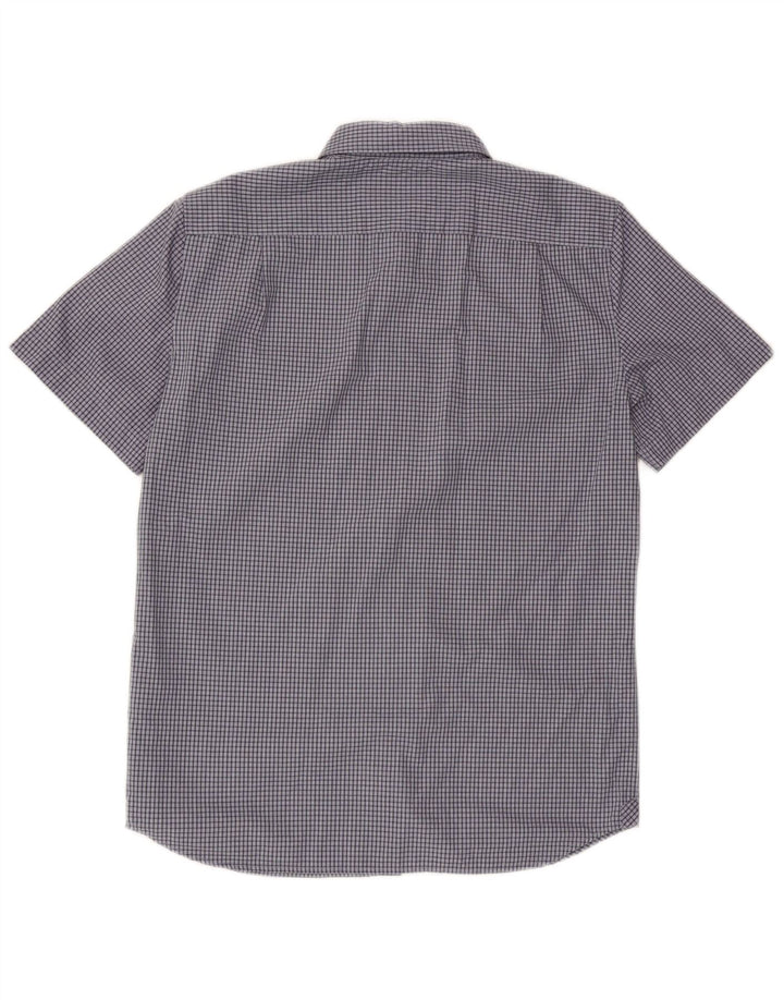 Lacoste Herren-Kurzarmhemd, Größe 40, mittelblau, kariert, Baumwolle