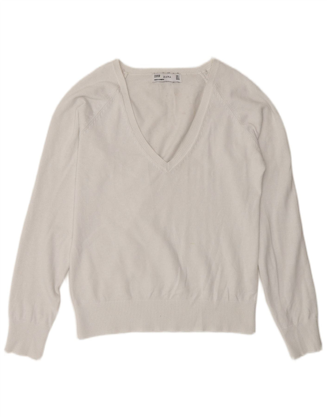 Zara Damen-Pullover mit V-Ausschnitt, Gr. 10, Größe S, Weiß