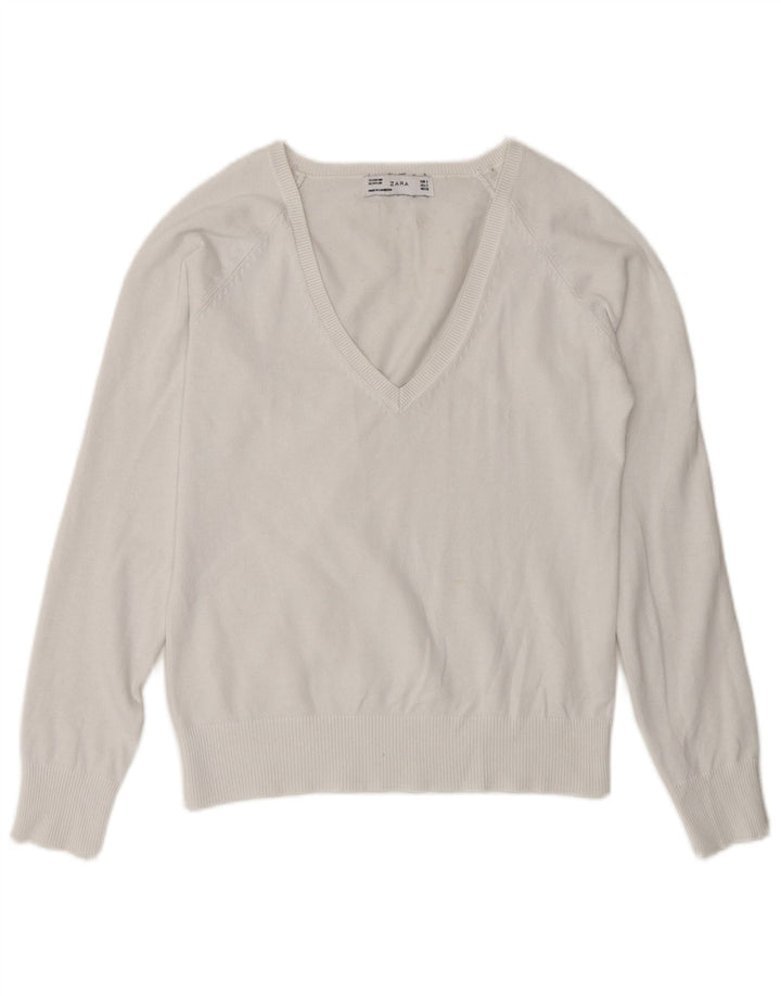 Zara Damen-Pullover mit V-Ausschnitt, Gr. 10, Größe S, Weiß