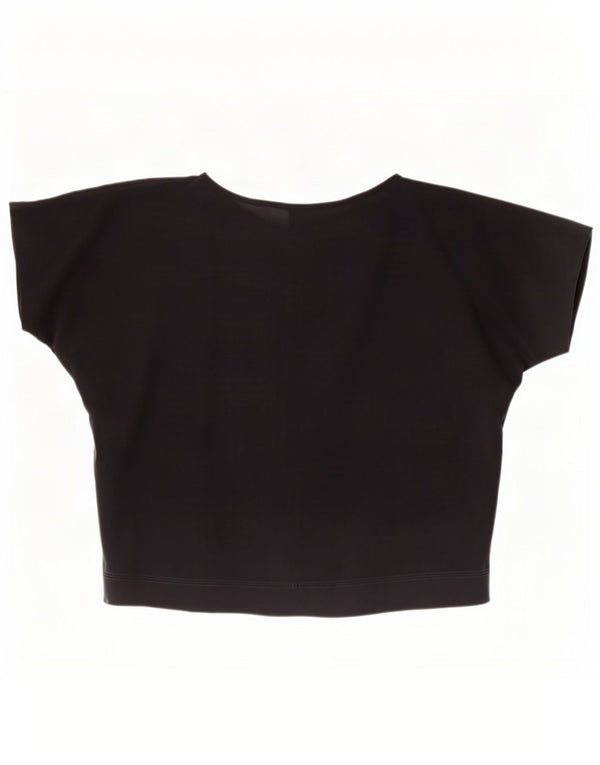 Vintage Damen Durchsichtiges Crop-Bluse-Top UK 14 Mittelschwarz geblümt