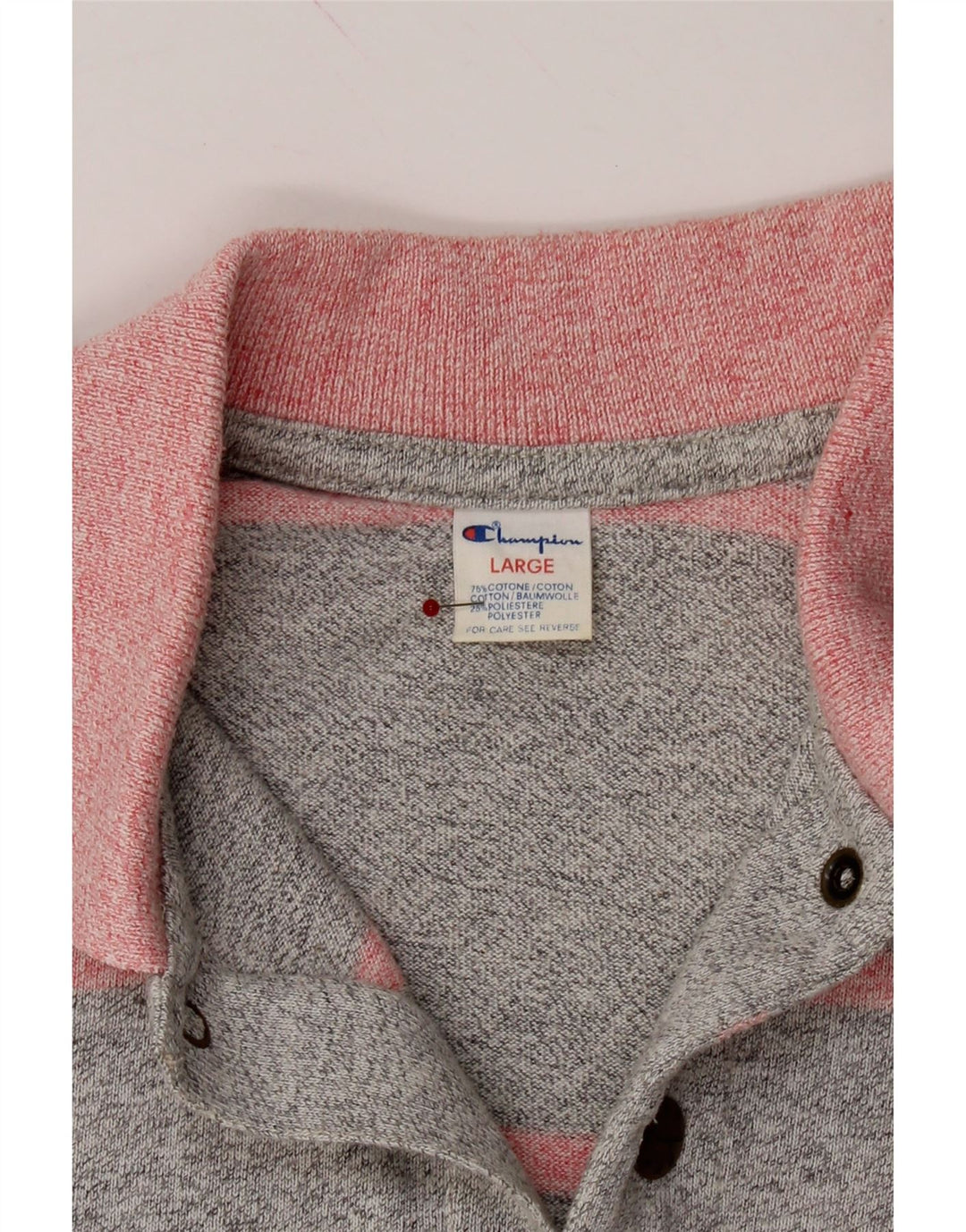 CHAMPION Mens Polo Shirt Large Grey Striped Cotton Vintage Champion and Second-Hand Champion from Messina Hembry 