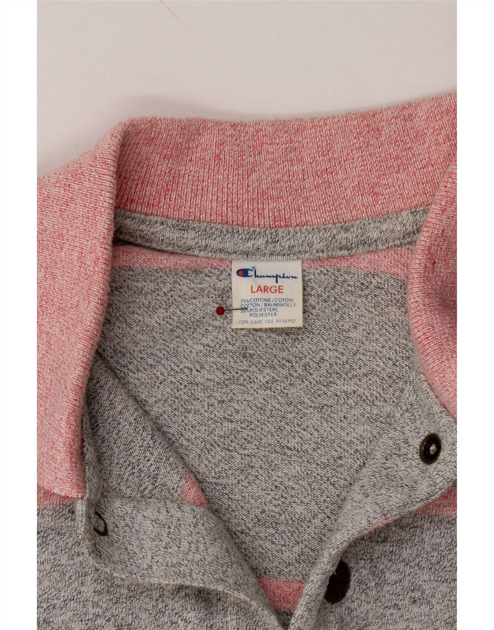 CHAMPION Mens Polo Shirt Large Grey Striped Cotton Vintage Champion and Second-Hand Champion from Messina Hembry 