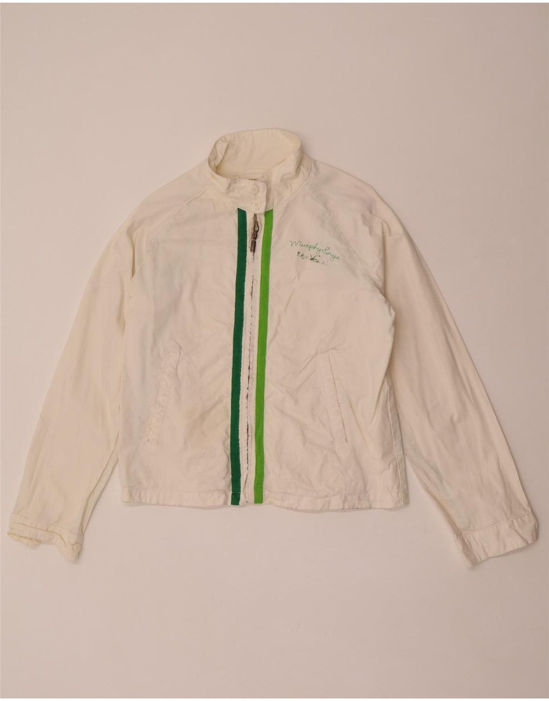Murphy & Nye Damen Bomberjacke mit Grafik, UK 16, Größe L, weiße Baumwolle