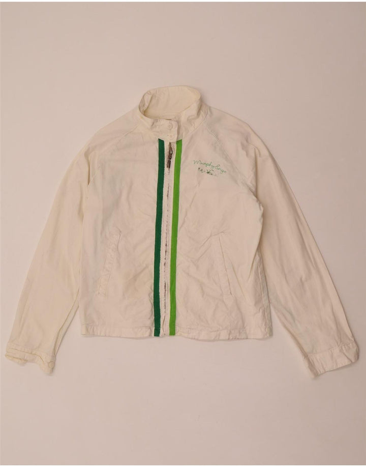 Murphy & Nye Damen Bomberjacke mit Grafik, UK 16, Größe L, weiße Baumwolle